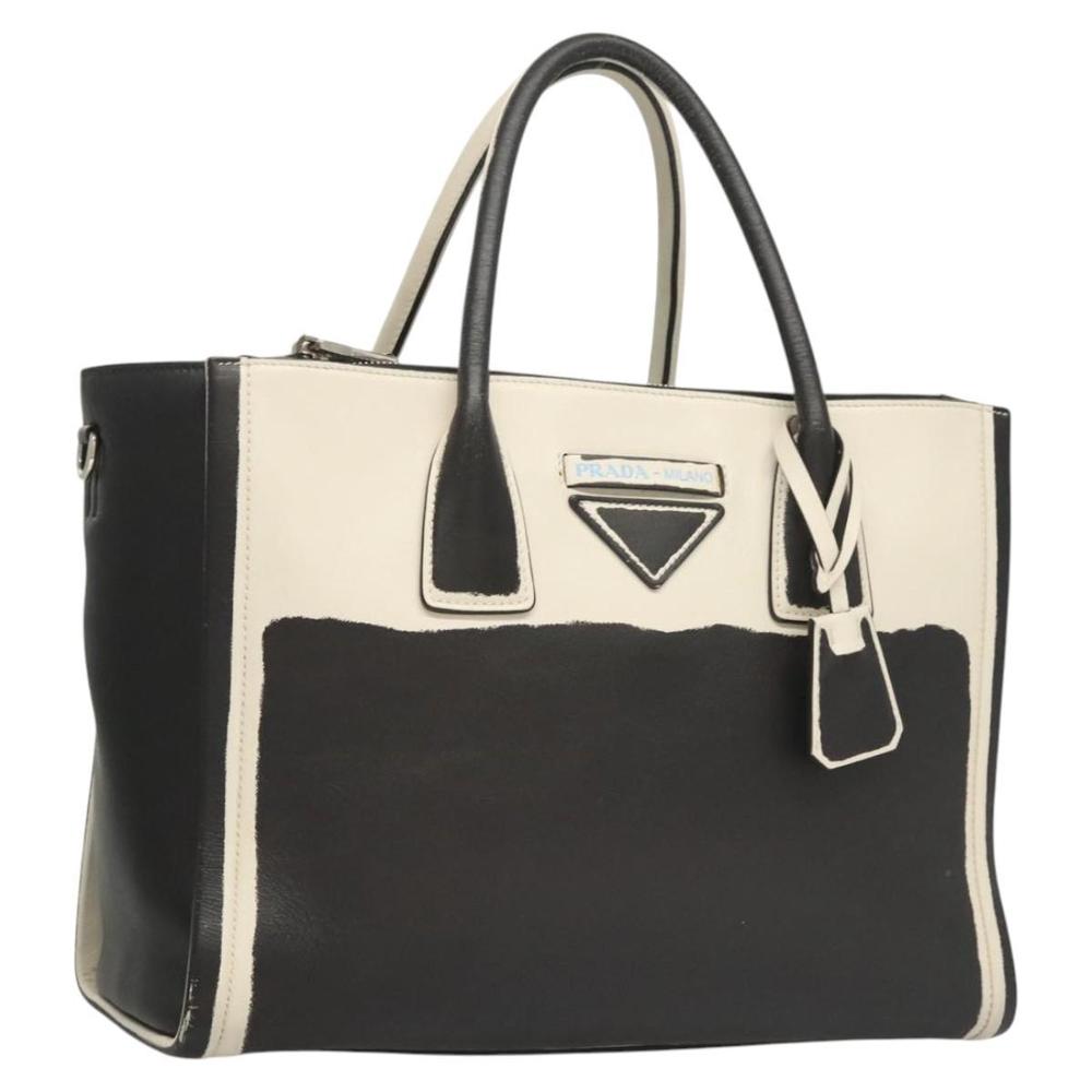 PRADA Hand Bag Leather Black White Auth 122125 - Picture 1 of 16